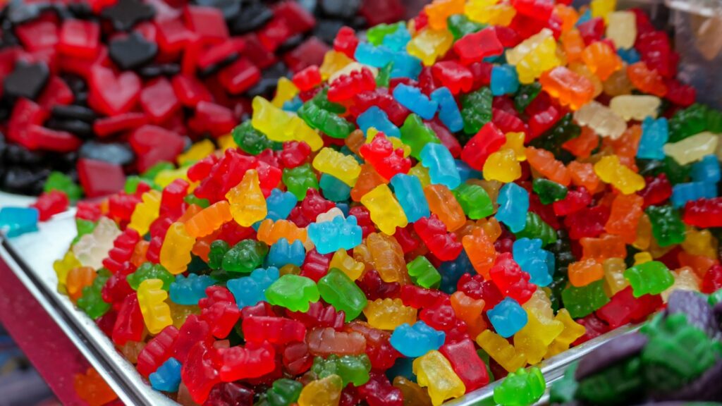 Colorful Gummy Bears And Candy With Artificial Food Dyes