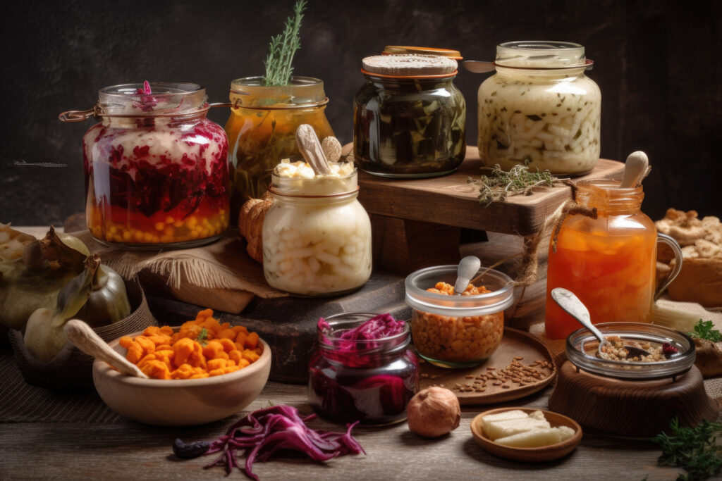 fermented foods feast, with assortment of flavors and textures