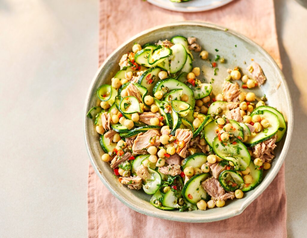 Tuna courgette and chilli chickpeas

Spicy tuna, courgette & chickpea salad